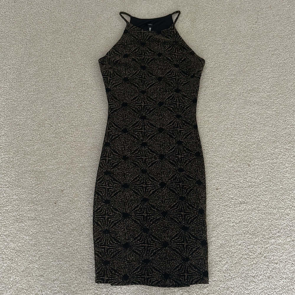 Design Lab Black and Gold Bodycon Dress in Size Medium